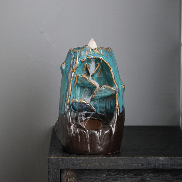 Backflow Incense Burner Left and Right Fengyuan Kiln-Style Imitation Sandalwood Incense Burner Large Household Creative Interior Ornament