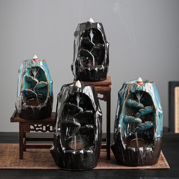 Backflow Incense Burner Left and Right Fengyuan Kiln-Style Imitation Sandalwood Incense Burner Large Household Creative Interior Ornament