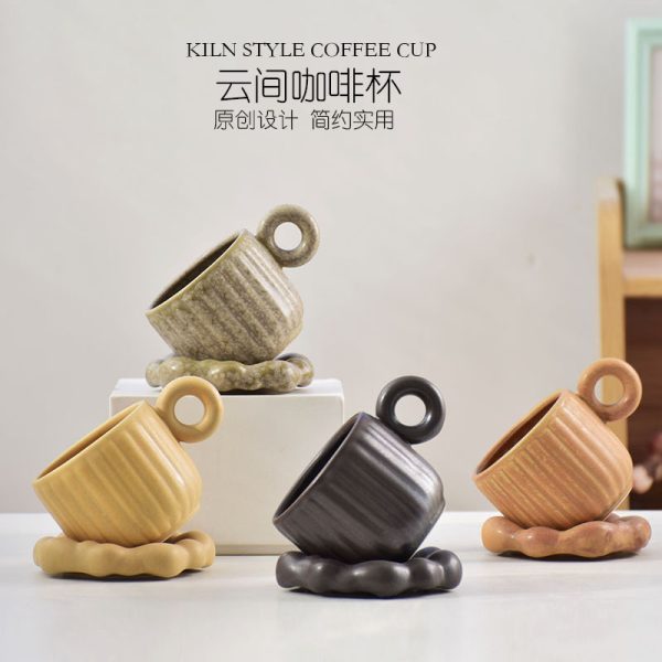 Niche vintage creative cloud tray coffee cup and saucer, Japanese afternoon tea cup, breakfast cup, coffee latte art cup, dish, kiln transformation
